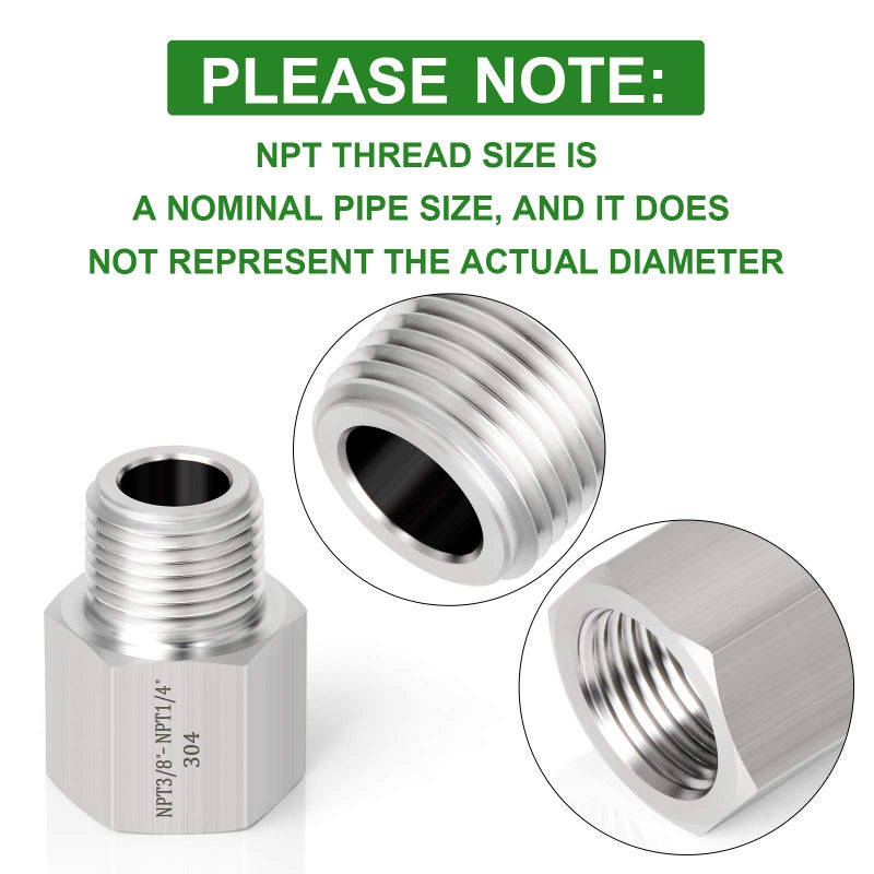 TAISHER 2PCS Forging of 304 Stainless Steel Fitting, Reducer Adapter, 1/4-Inch Male Pipe x 3/8-Inch Female Pipe - Image 5
